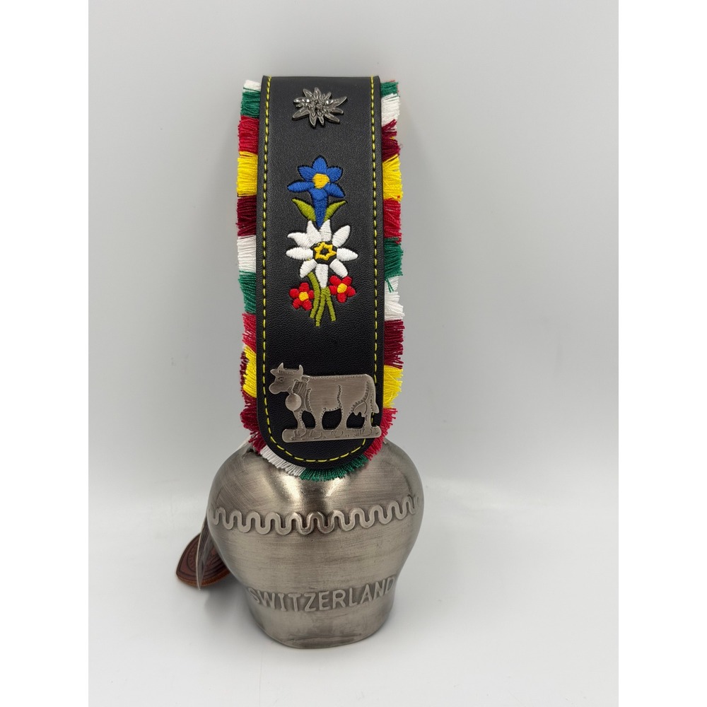 Swiss Cow Bell Switzerland Leather Strap Edelweiss Souvenir Handmade 100%